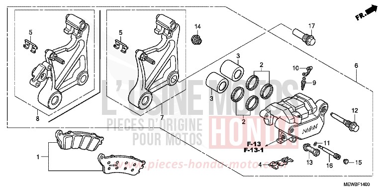 REAR BRAKE CALIPER for Deauville ABS CARNELIAN RED METALLIC (R296) from 2011